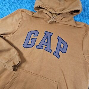 GAP Arch Logo‎ Hoodie Mens Large Mustard Yellow Brown Pullover Sweatshirt Fleece